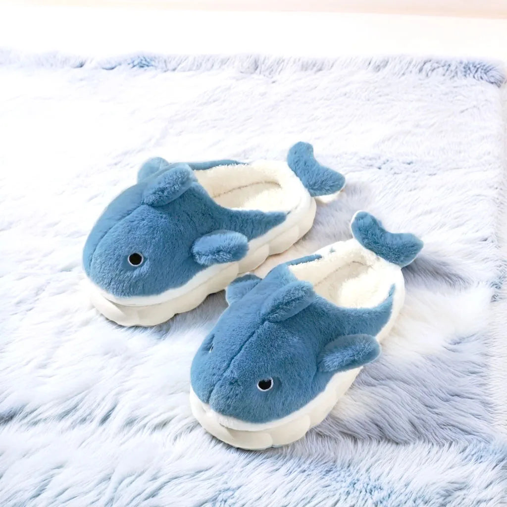 Soft Plush Sharky Slides For Wome&Men,Whale Shark Fuzzy Slippers With Anti-Skid Winter Cute Couple House Slippers Christmas Gift