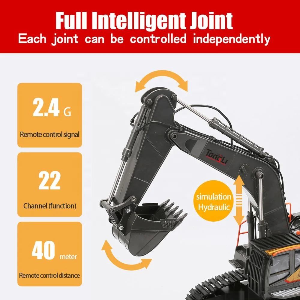 Mexico Stocks Huina 1592/1593/1594 Metal 1/14 Scale RC Excavator Remote Control Digger Construction Vehicle Model