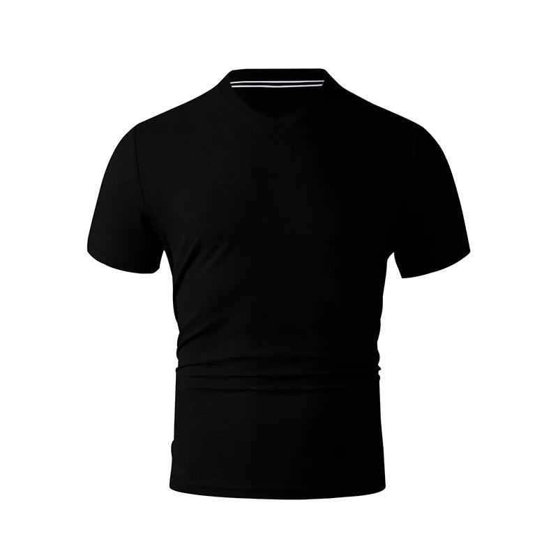 2025 New Men's Casual Fashion Simple V-neck Short Sleeved T-shirt Summer Comfortable Breathable Versatile Top