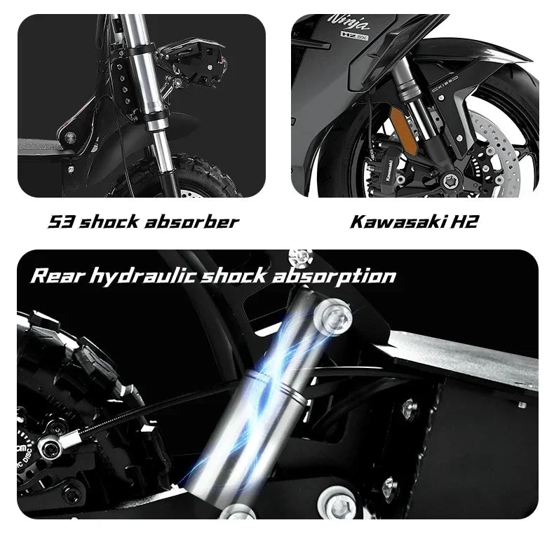 6000W 60V 50Ah 11 inch off-road tyre Kick scooter dual motors removable seat hydraulic shock absorption Folding Electric Scooter