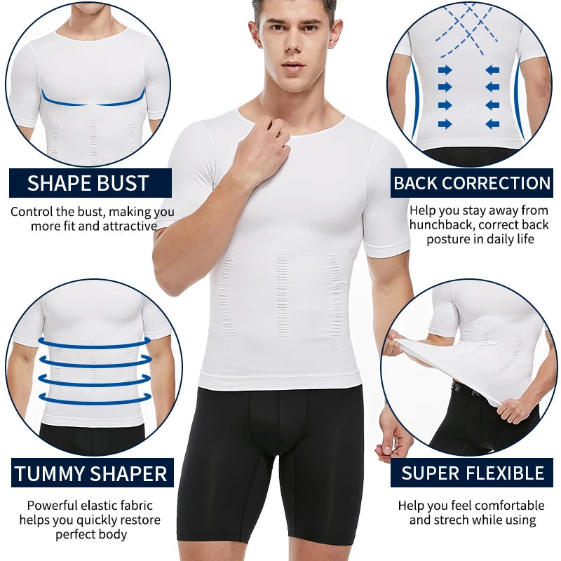 Men's Slimming Compression T-Shirt Body Shaper Undershirt for Weight Loss and Gynecomastia Muscle Tank Tops with Seamless Design