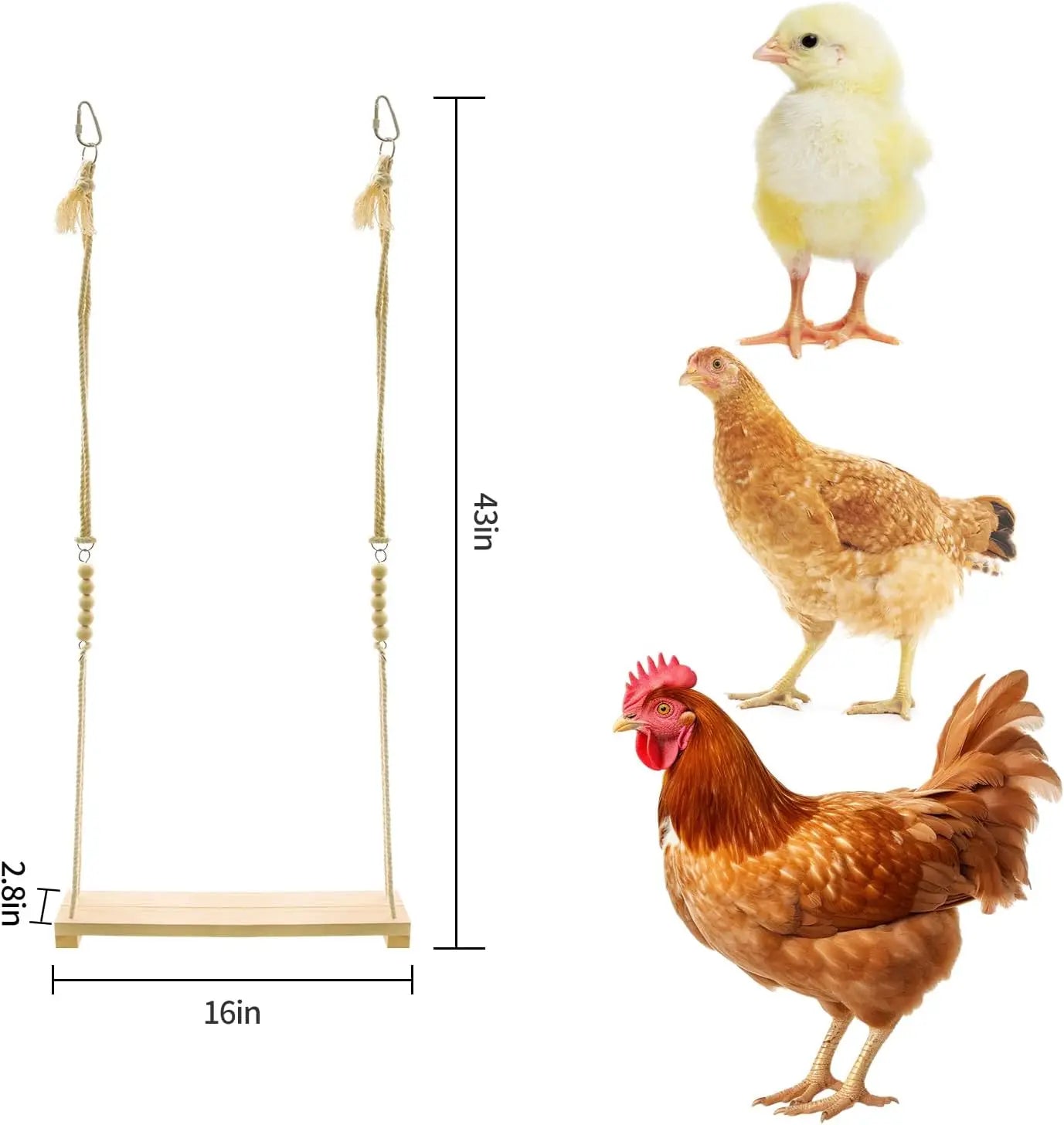 Wooden Chicken Swing Toy – Hanging Bird Toy for Chickens, Roosters & Parrots