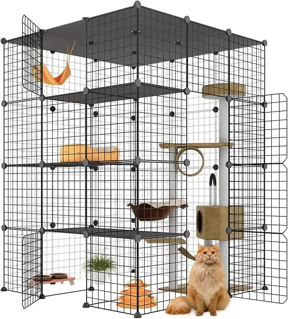 Large Cat Cage, Enclosures Indoor with Balcony, DIY Playpen Detachable Metal Wire Kennels Crate 3x3x4 Large Exercise Place Ideal