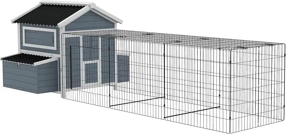 11' x 5' x 3.5' Wooden Chicken Coop with Nesting Box, Outdoor Poultry Cage with Run for 4 Chickens with Pull-Out Tray, Perches