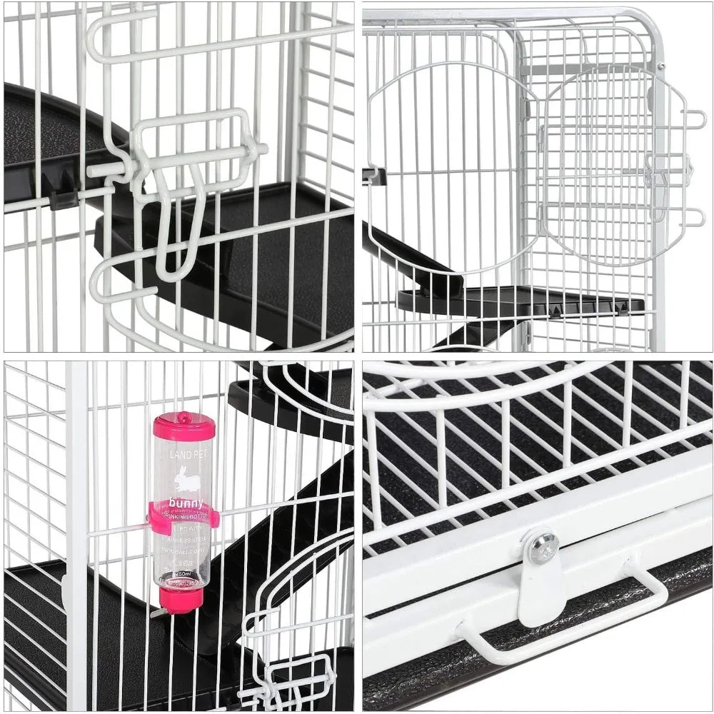 Large Rolling Cat Kitten Cage 6-Tier 52" Metal Kitten House for Ferret Chinchilla Rabbit Squirrels w/ 3 Front Doors