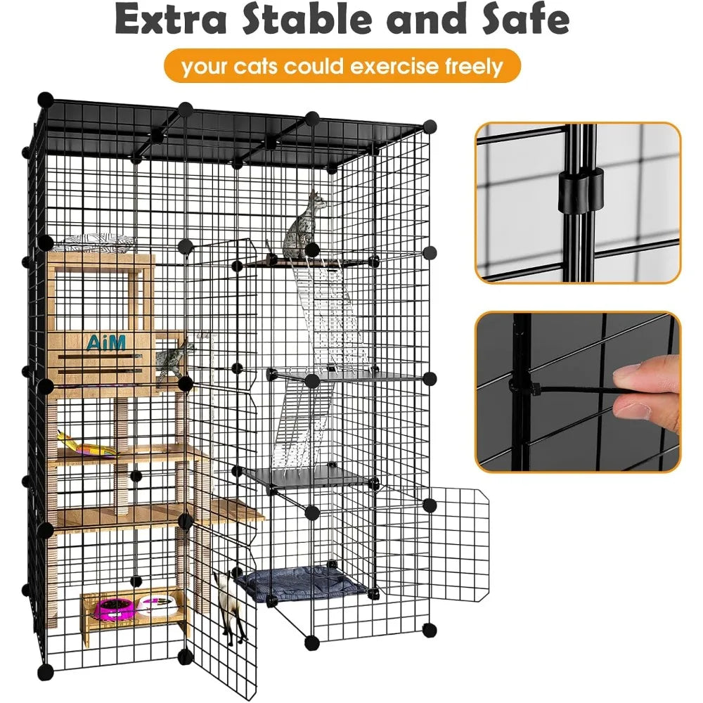 Cat Large Enclosure - DIY Catio Ideal for 1-3 Cats, Indoor & Outdoor, Detachable Metal Wire Kennel, 2x3x4 Exercise Place