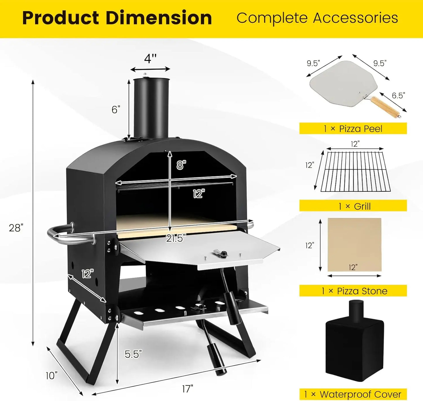 Outdoor Pizza Oven Wood Fired 2-Layer Pizza Maker with Pizza Stone Pizza Peel Removable Cooking Rack Waterproof Cover Folding Le