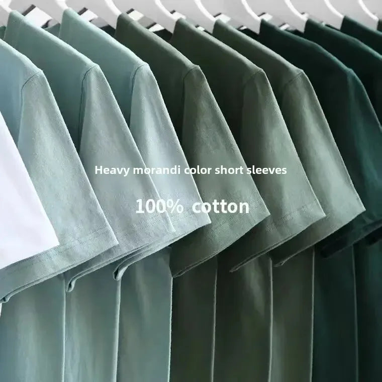 Summer Men Women Green T-shirt 100% Pure Cotton Short-sleeved Top Korea T-shirt Green Cotton Half-sleeve T Shirt Streetwear