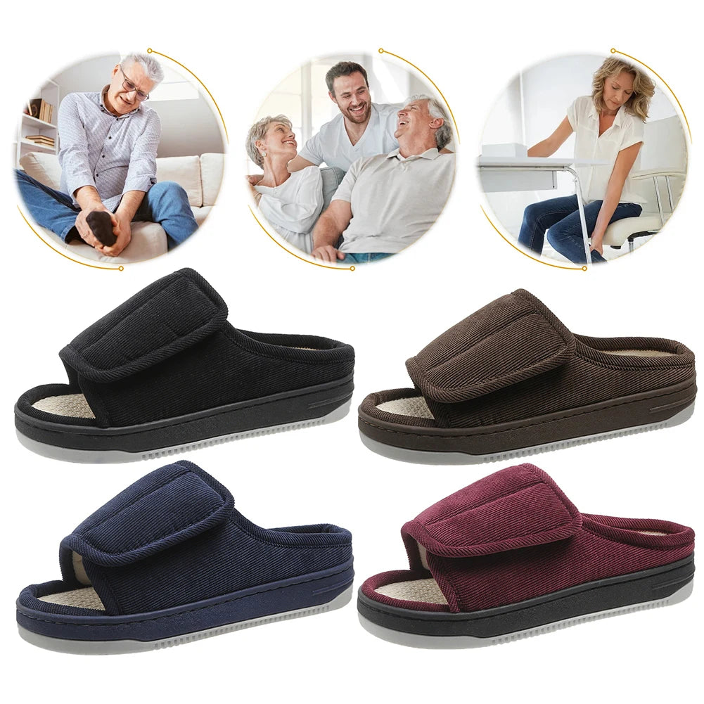 Men Women's Diabetic Slippers Open Toe Slide Slippers with Rubber Sole Swollen Feet Slippers for Indoor Outdoor
