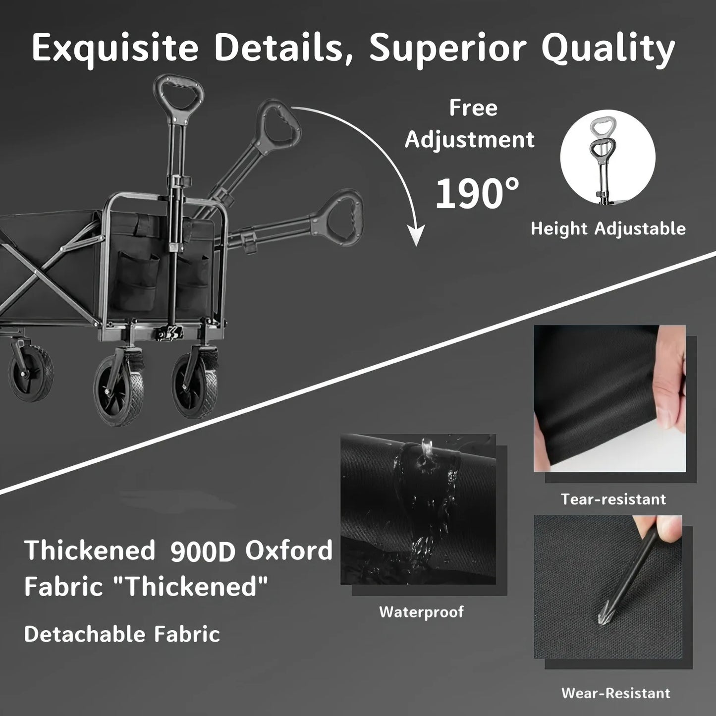 450 lbs Folding Trolley, Heavy Duty Utility Portable Foldable Outdoor Beach Field Trolley with 360° All Terrain Wheels, Side Bag