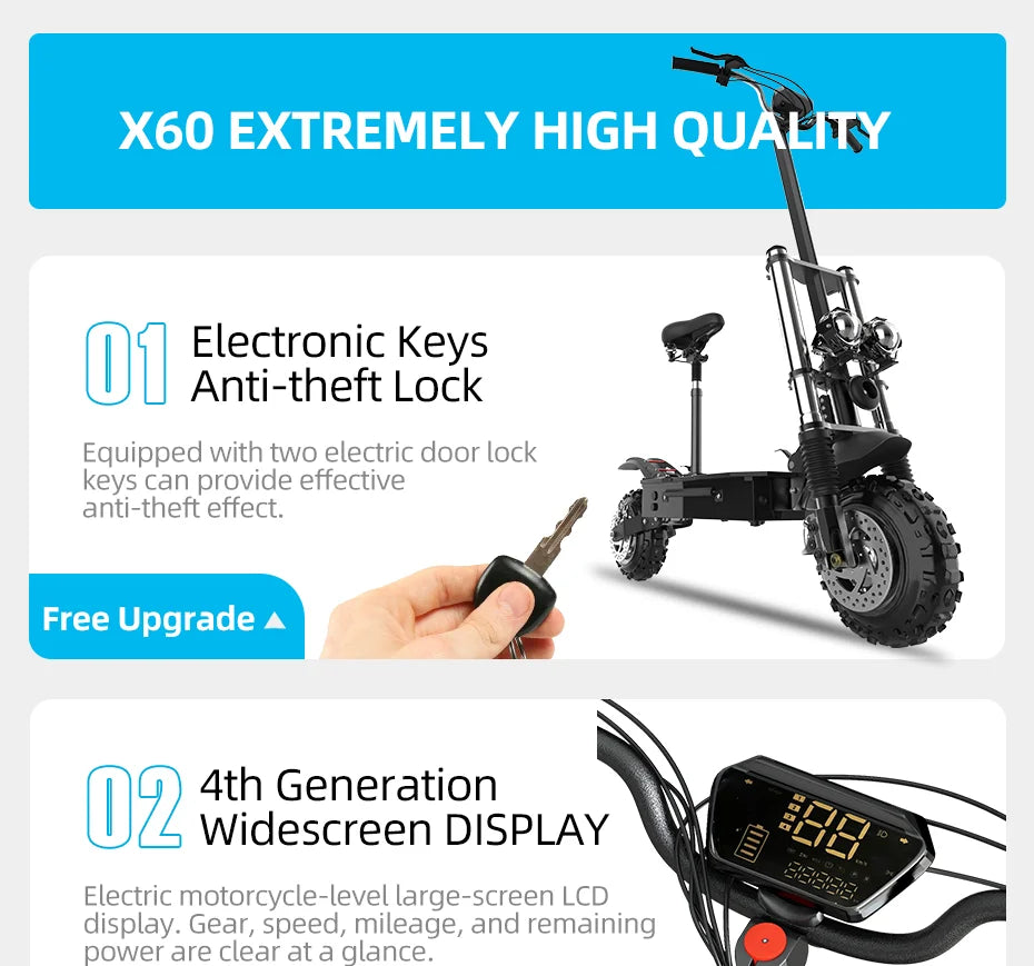 11inch Off Road Electric Scooter Dual Motor 85km/h Electric Scooter Adult 72V 6000W Powerful Electric Kick Scooter for Adults