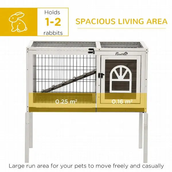 PawHut Indoor Rabbit Hutch Wooden Guinea Pig Cage with Tray Lockable Doors Coffee