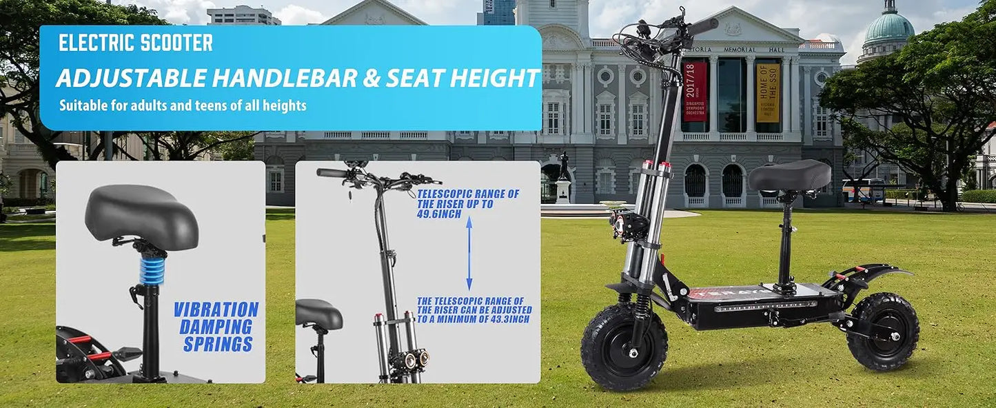 6000W High Power Adult Electric Scooter Off-Road Commute Foldable 60V 38Ah Large Battery 60 Miles Range 50 Mph Fast E-Scooter