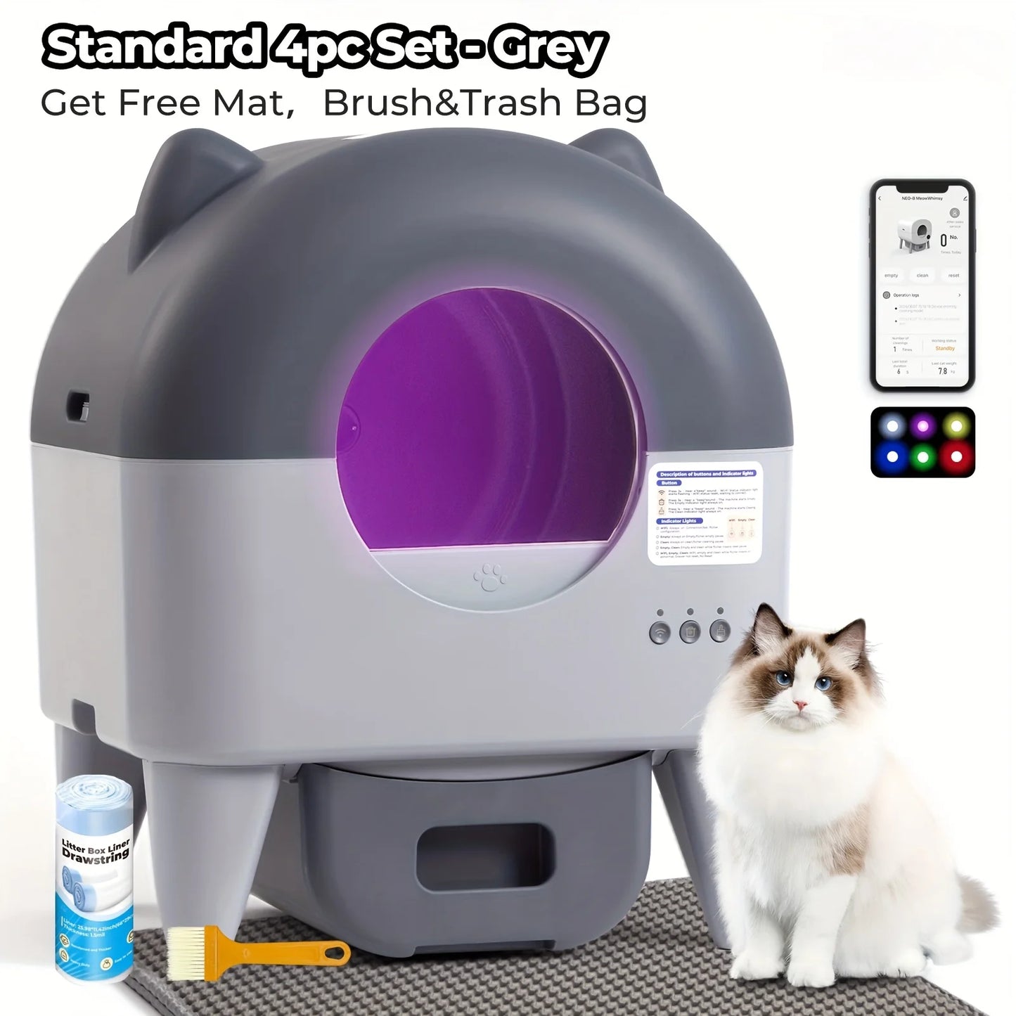 Lunapurr Self Cleaning Litter Box,Large Capacity Automatic Cat Litter Box Self Cleaning for Cats, App Control,Safety Protection