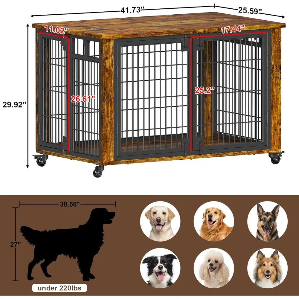41" for Training Moveable XL Dog Crate, Large Dog Crate Furniture with Top-Access Teasing/Feeding Doors, Chew-Resistant Dog