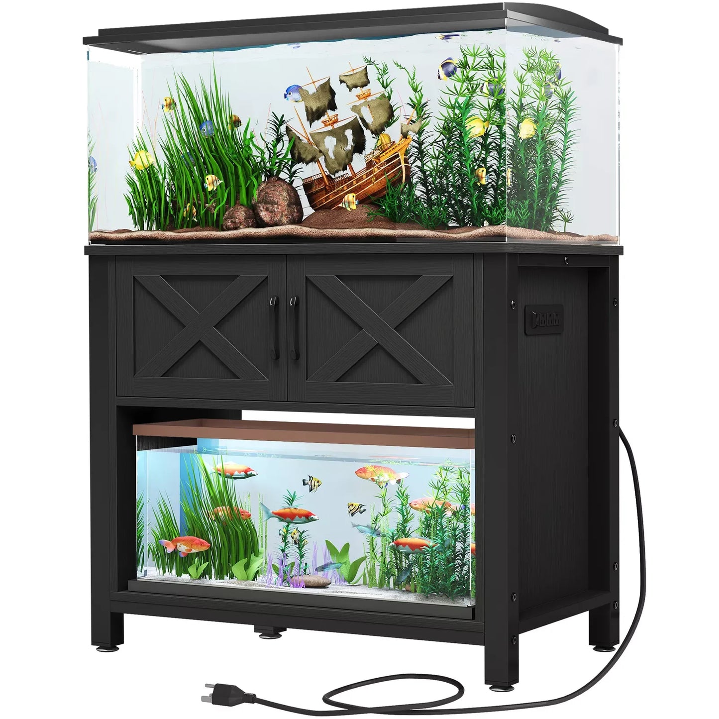 Heavy Duty Metal Fish Tank Rack with Power Outlet, Fish Tank Accessories Storage Cabinet - For 40-70 Gallon Fish Tank Racks
