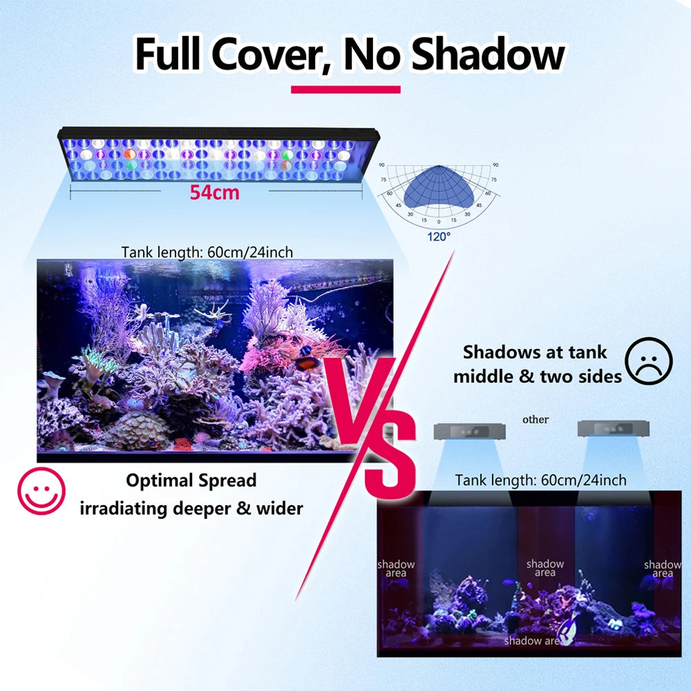 NEW Popbloom WiFi Aquarium LED Lighting, Marine Aquarium Lamp for 60CM/24" Reef Corals SPS/LPS Saltwater Fish Tank Light H54