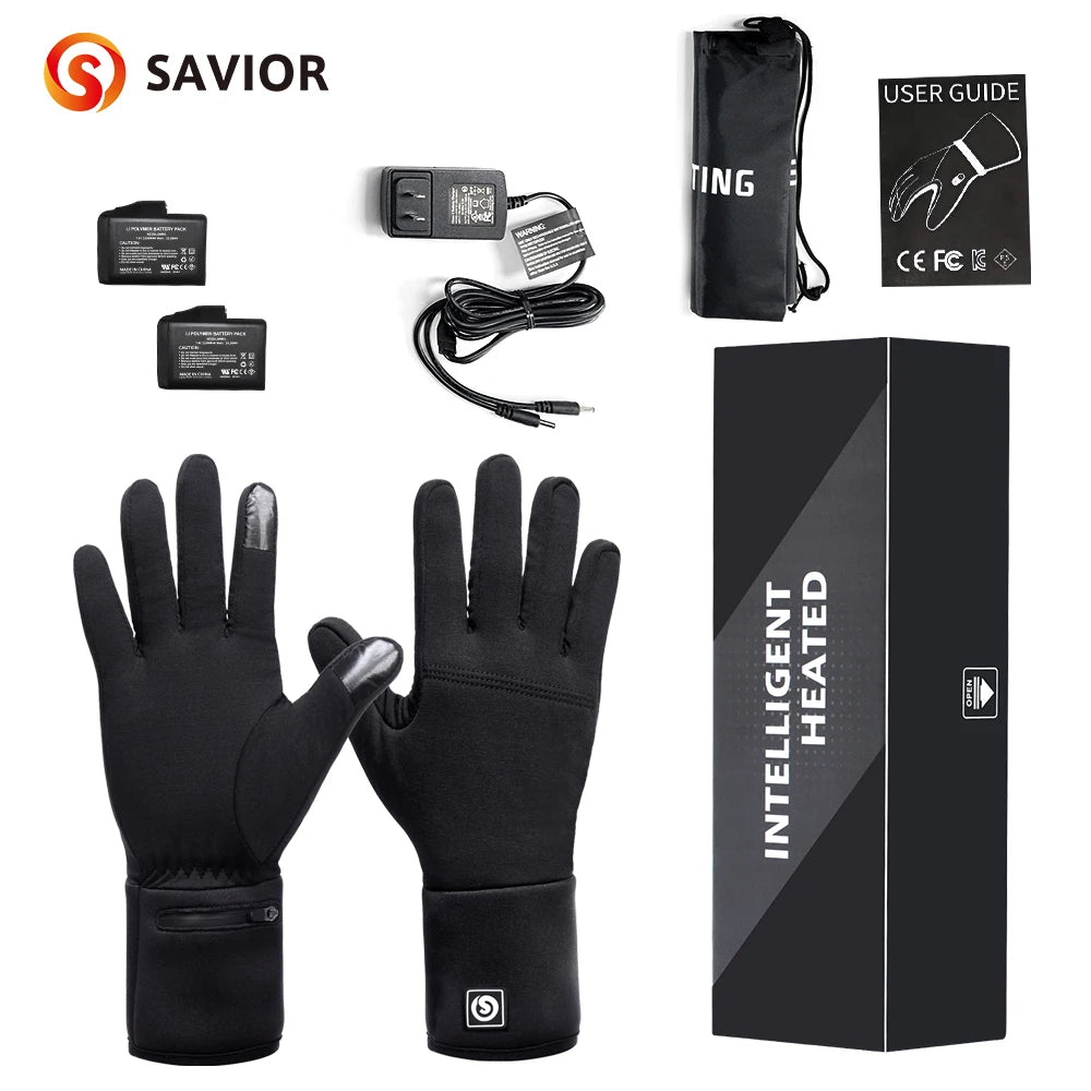 SAVIOR Winter Thermal Heated Gloves For Adult Rechargeable Battery Goatskin Leather Wind Waterproof Warm Hand Ski Gloves 3 Gears