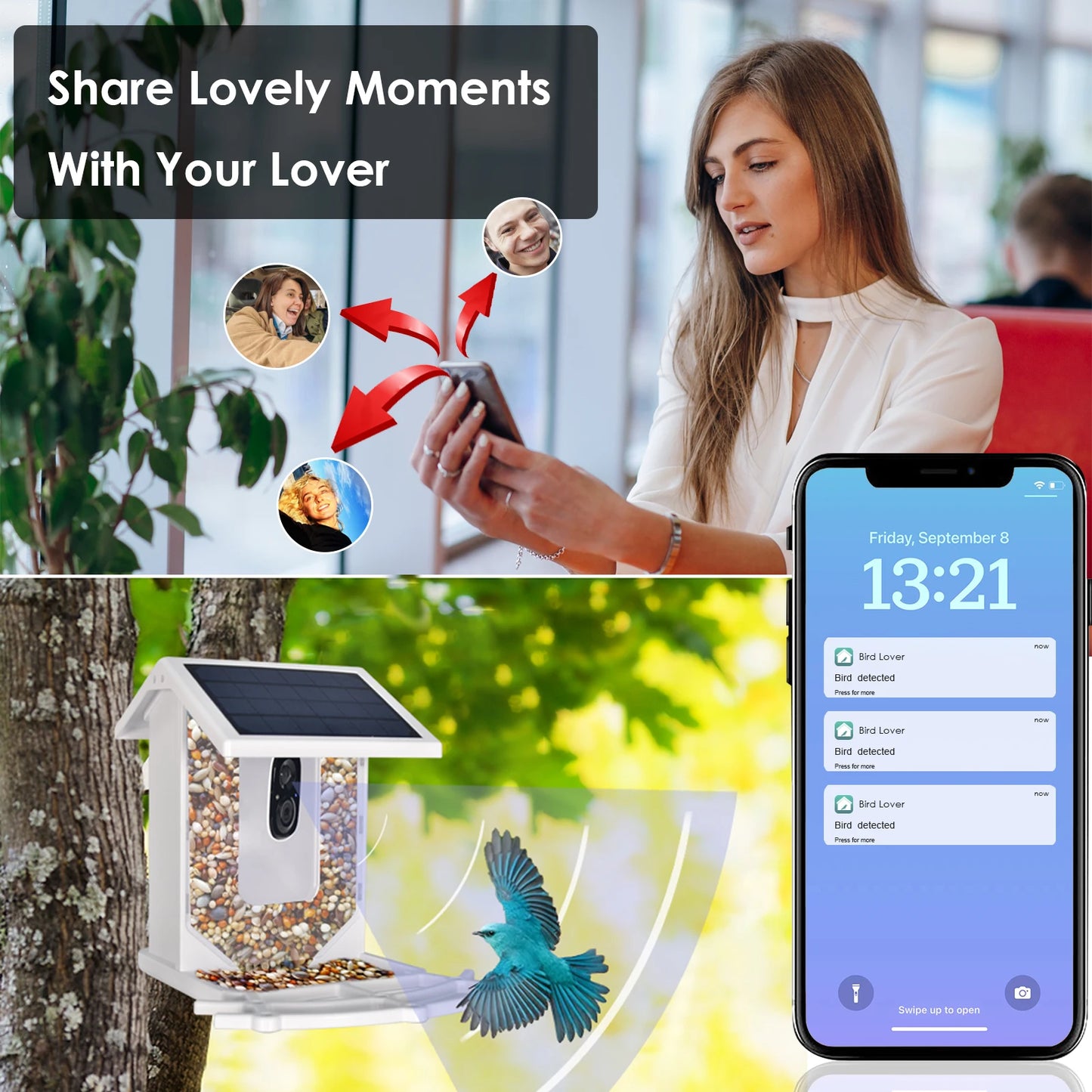Blue Smart Bird Feeder with Camera, Outdoor Bird Feeding House 2.5L Waterproof, Solar-Powered, HD Bird Watching Camera (blue)