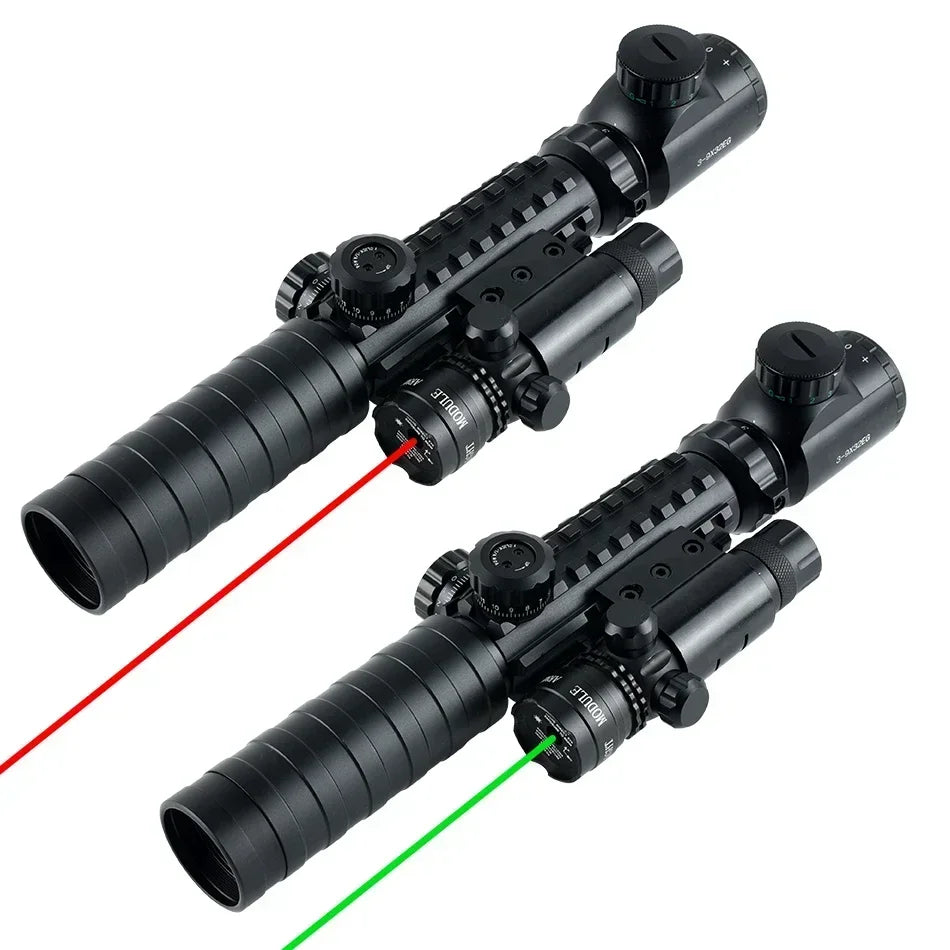 Tactical 3-9X32EG Riflescope Laser Red Dot 3 in 1 Combo Optic Sight Red Green Illuminated Reflex 4 Reticle Hunting Scope