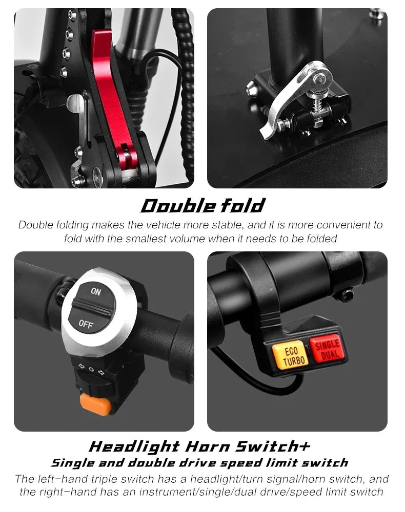 6000W 60V 50Ah 11 inch off-road tyre Kick scooter dual motors removable seat hydraulic shock absorption Folding Electric Scooter