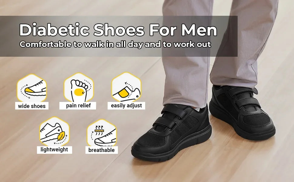 Extra Wide 4E Men'S Diabetic Shoes Senior Causal Shoe Relieve Neuropathy Suitable For Swollen Foot Pain With Arch Support
