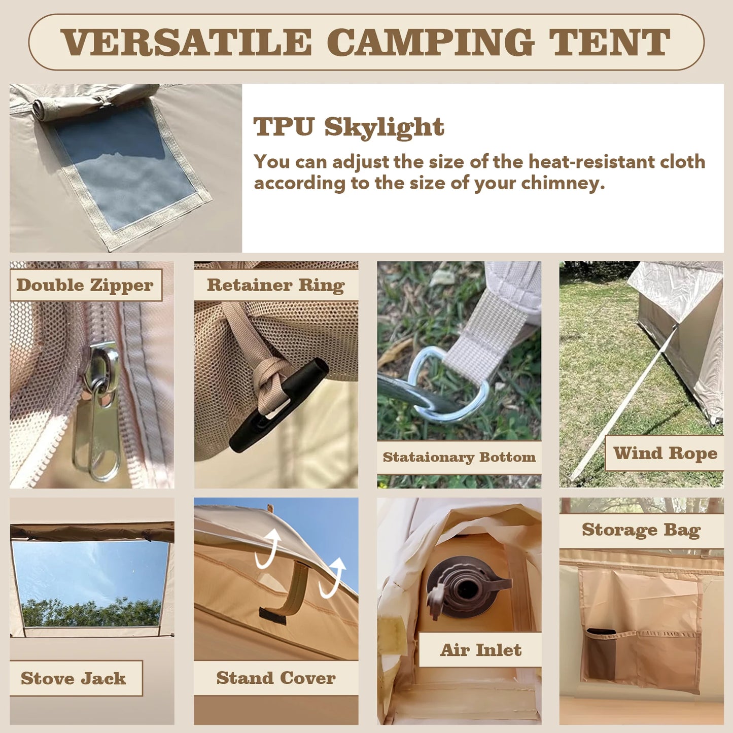 9.8' x 7' Inflatable Camping Tent,4 Season Blow up Tents for Camping, 4-6 Person Inflatable Tent with Jack Stove