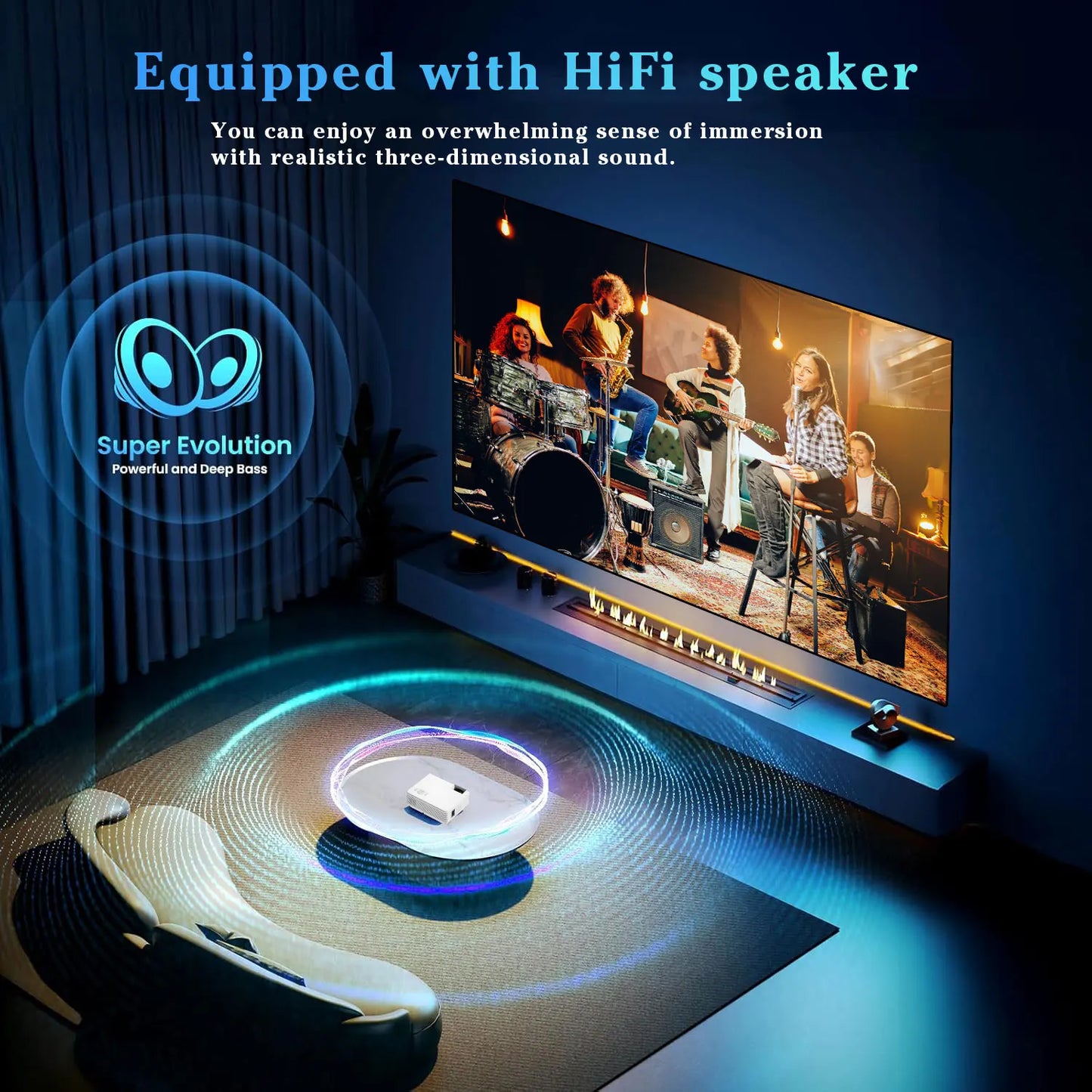 ZRZTM HD 4K video Projector Portable Mini 1080P projecter with HDMI USB Wireless for TV/home theater/gifts/outdoor watch movie