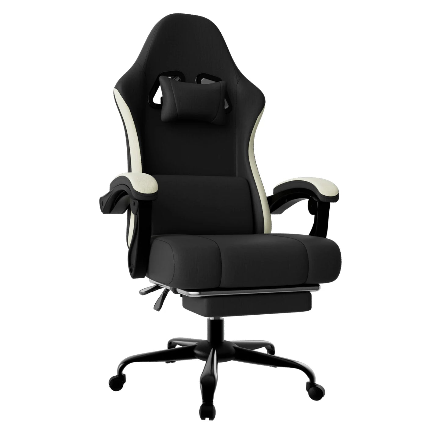Ergonomic Gaming Chair with Pocketed Spring Cushion, Breathable Fabric Computer Chair with Footrest, Adjustable Lumbar Support V
