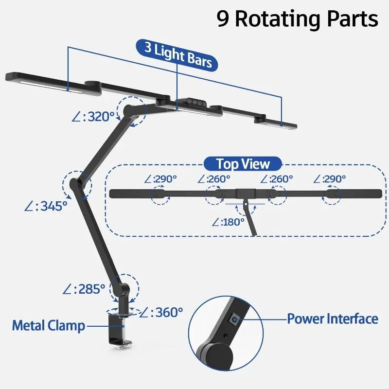 LED Architect Desk Lamp with Clamp, 41.5" Tall 24W Bright Computer Light for Home Office Study Gaming