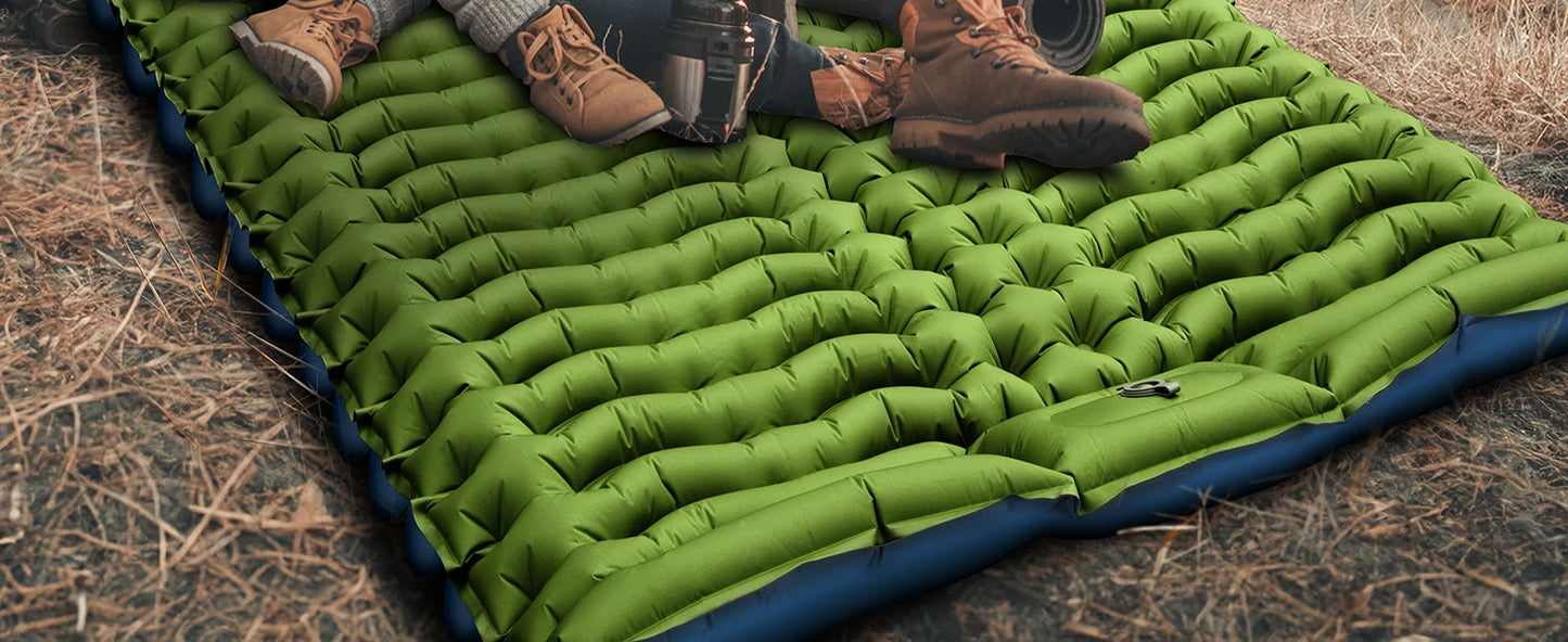 WESTTUNE Double Sleeping Pad 4" Thick for 2 Person with Pillow Built-in Foot Pump Inflatable Mattress for Backpacking Hiking