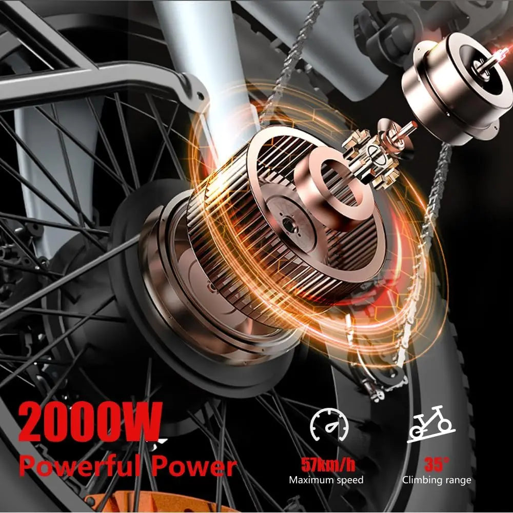 20“ Electric Bike for Adults with Removable Battery, Peak 2000W Brushless Motor, 24-62 Miles, 35 MPH Ebike for Adults