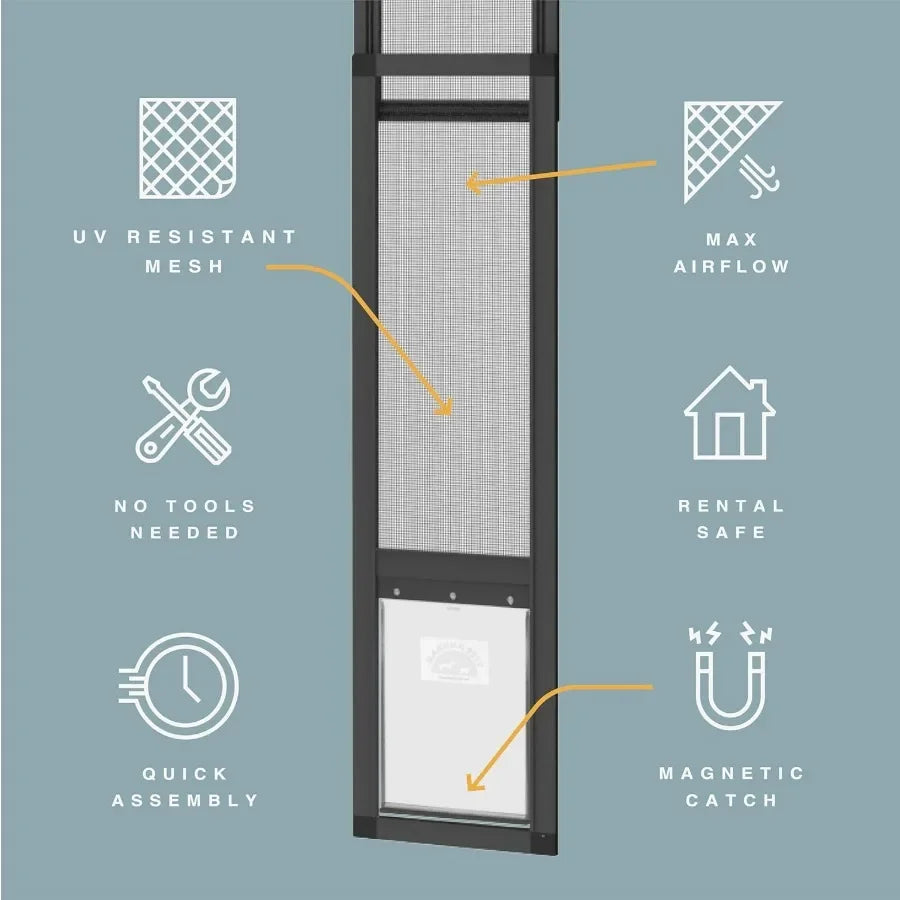 V2 Patio Pet Door Screen Insert Panel for Sliding Doors Fits Door Track Min Height 62.99 to Max Height 84.25 UV Resistant Mesh