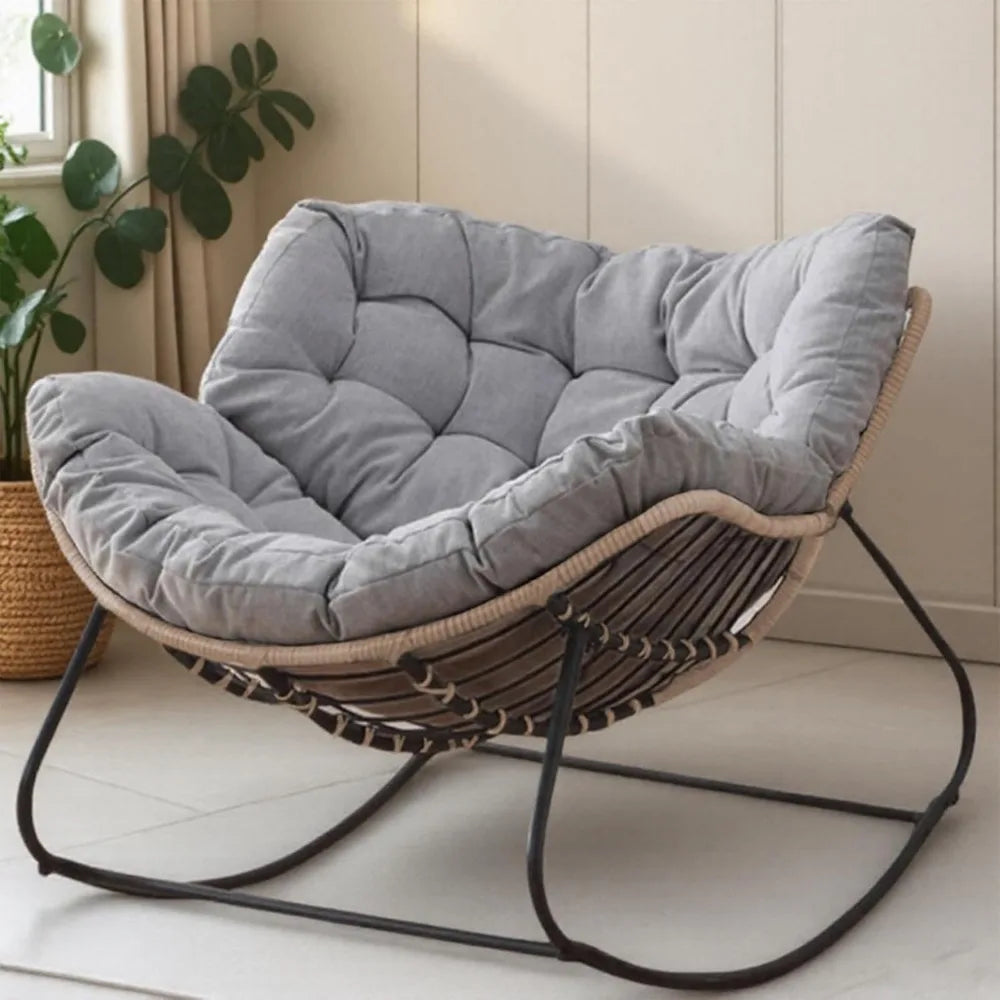 Oversized Wicker Egg Chair with Cushion for Indoor and Outdoor Use, Supports Up to 330 Lbs, Perfect for Living Rooms and Bedroom