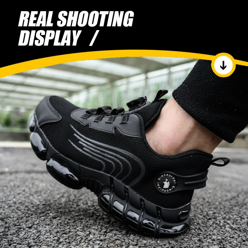 Steel toe cap, non-lacing, anti-impact and anti-puncture casual work shoes