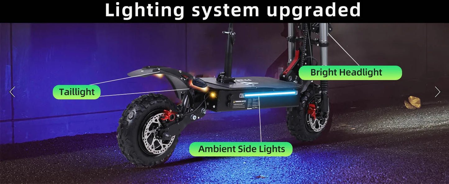Portable Electric Scooter With 11'' Off Road Vacuum Tire,6000W 60V 38Ah High Power,Max Speed 80-85KMH,Dual Motor Drive E-scooter