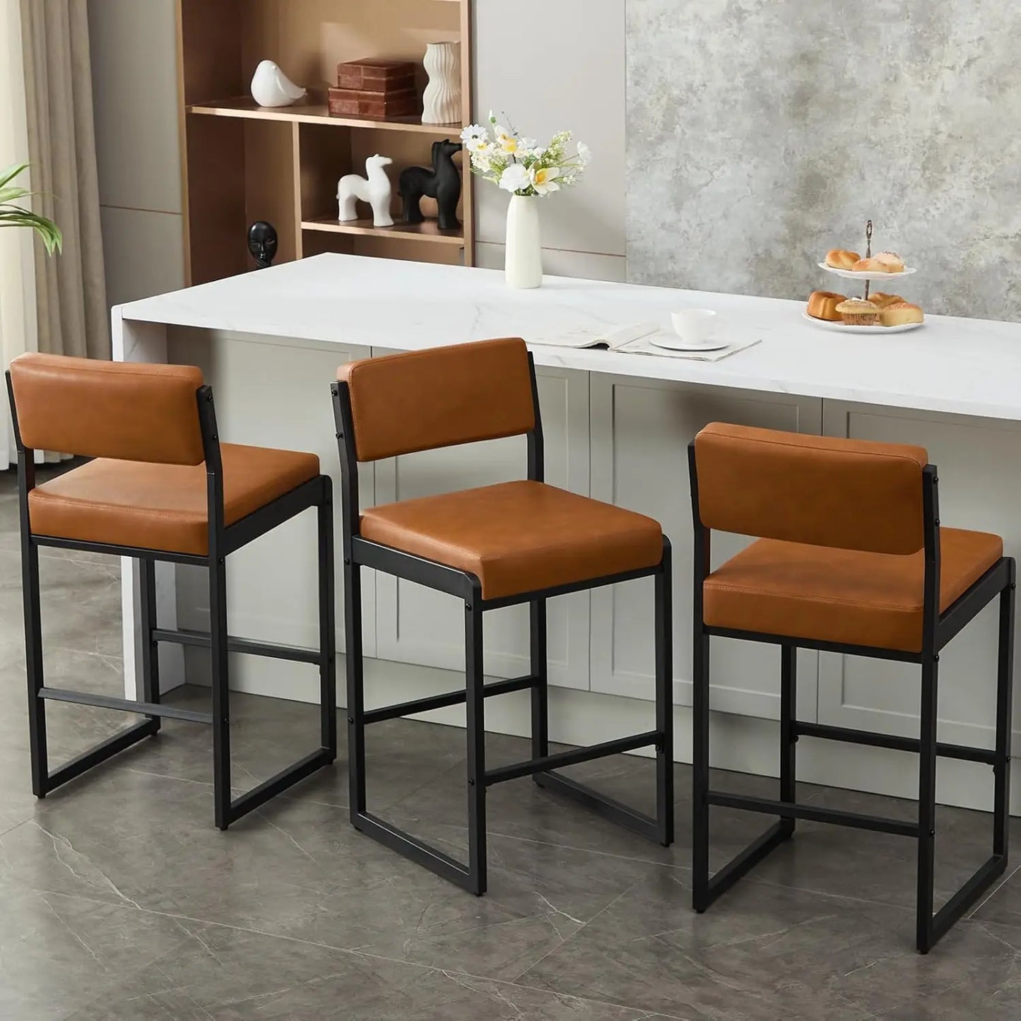 Mid Century Modern Counter Height Bar Stools, 26" Bar Height Chairs with Backs, Upholstered Counter Stools,