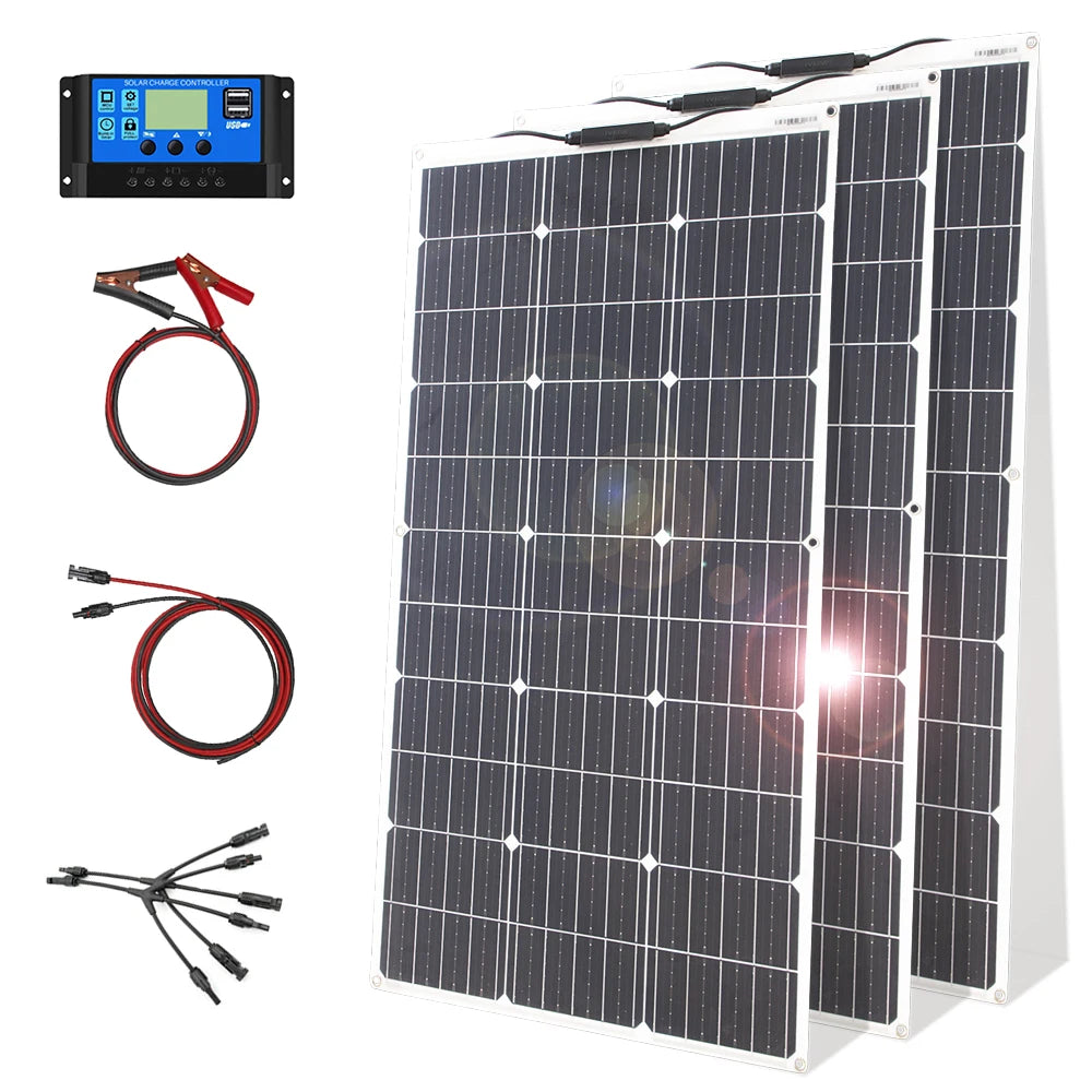 12V Flexible Solar Panel Kit 100W 200W Monocrystalline Waterproof