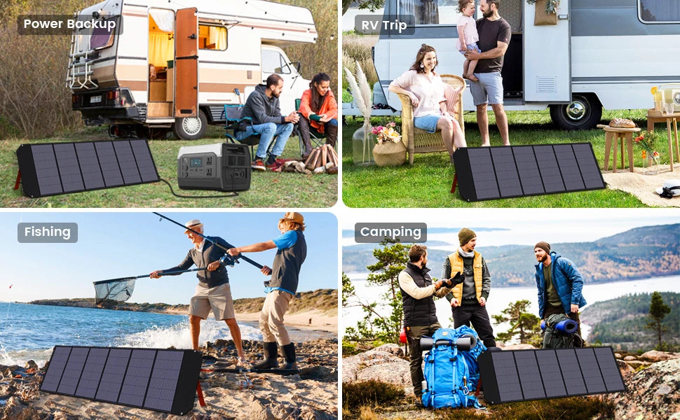 2400W /1600W / 500W Portable Power Station, 2048Wh / 1024Wh /345Wh Lifepo4 Battery with 400W / 200W / 100W Foldable Solar Panel