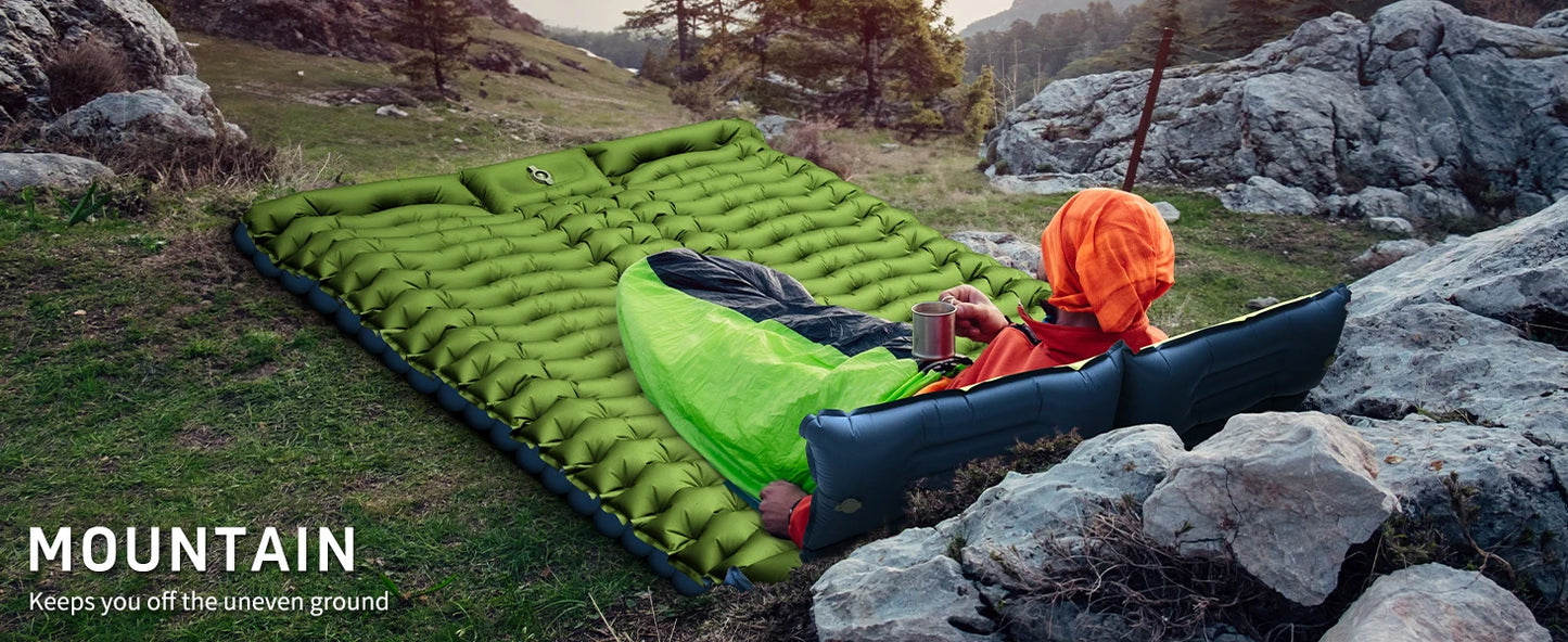 WESTTUNE Double Sleeping Pad 4" Thick for 2 Person with Pillow Built-in Foot Pump Inflatable Mattress for Backpacking Hiking
