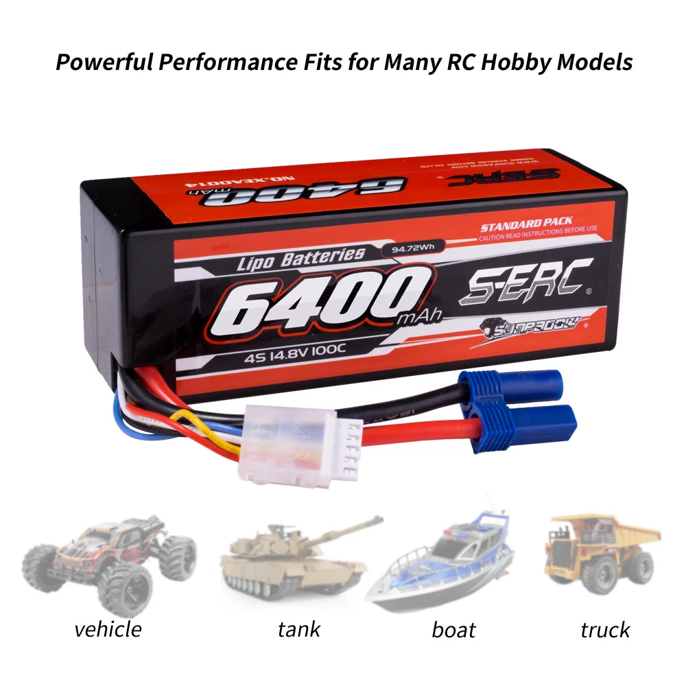 SUNPADOW 2S 3S 4S Lipo Battery for 6400mAh 7.4V 11.1 EC5 Plug 100C for RC Car Plane DJI Truck Tank Buggy Racing Boat Models 2pcs