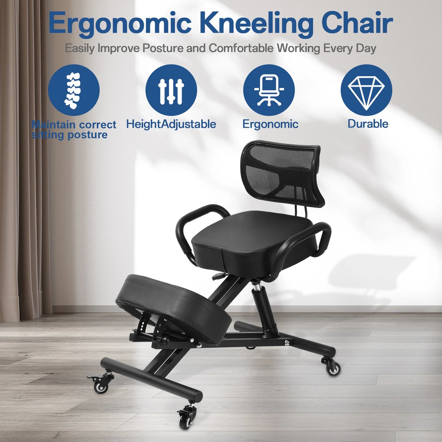 Kneeling Chair with Back Support, Height Adjustable Kneeling Chair for Men, Women, Children