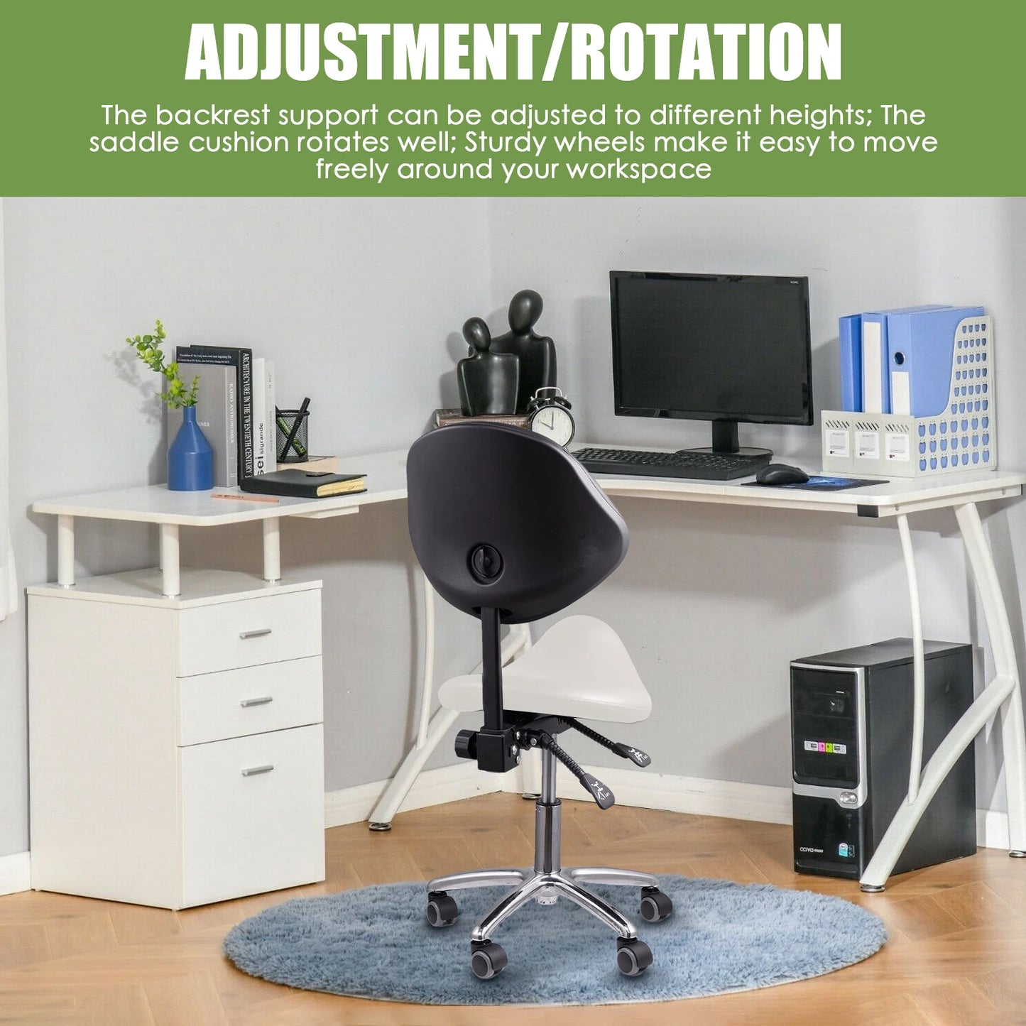 Saddle Rolling Adjustable Chair Adjustable Height Ergonomic Saddle Stool for Kitchen Salon Work Area Clinic Living Room