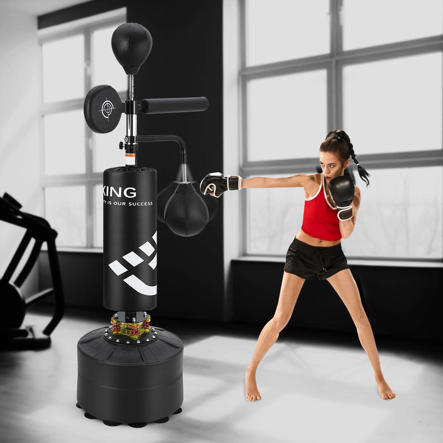 5 in 1 Punching Bag with Stand for Adult & Kids, Freestanding Speed Bag Hitting Target Heavy Kickboxing Bag, Adjustable Height