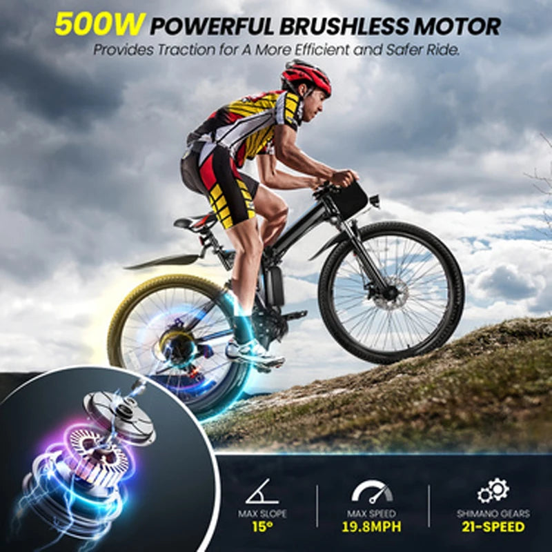 Vivi M026TGB 26" Folding Electric Bike for Adults, with 500W Motor,48V 20MPH Removable Battery, Up to 50Miles Range