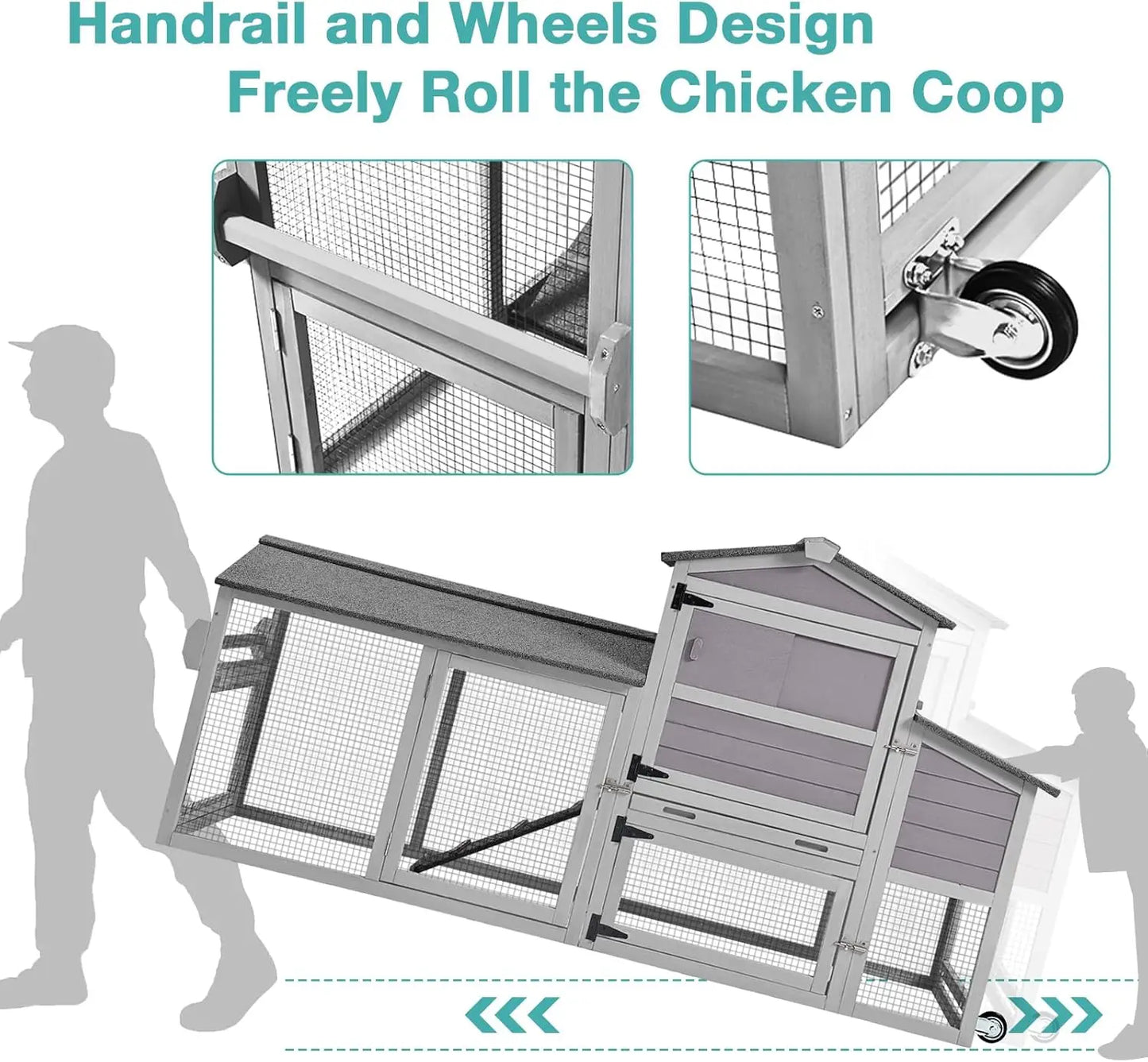 Outdoor Hen House Poultry Cage with Nesting Box, Leakproof Pull Out Tray and UV-Resistant Roof (78.9" L x 26.6" W x 42.5" H)