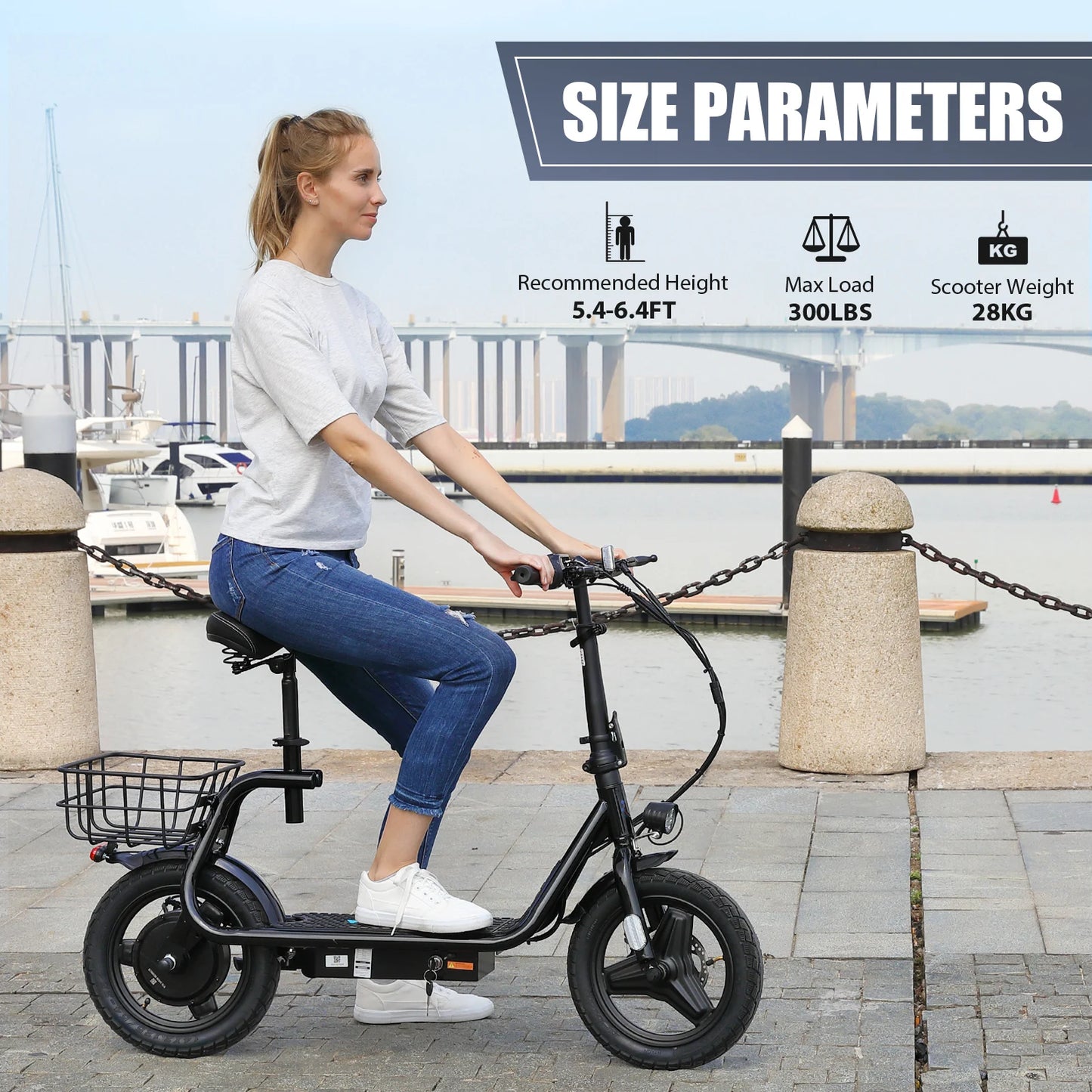 Peak 1200W Electric Scooters for Adults 14" Tire, 500Wh Battery, 30Miles Range, 20MPH Top Speed, Adjustable Electric Scooter