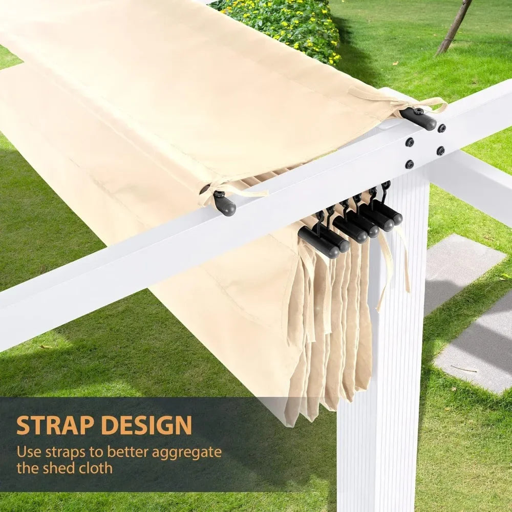 10' x 10' Retractable Pergola Canopy – White Frame & Sun Shade for Backyards, Gardens & Patios