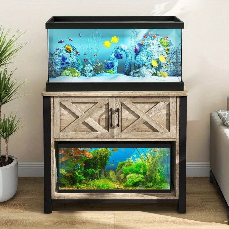 Heavy Duty Metal Fish Tank Rack with Power Outlet, Fish Tank Accessories Storage Cabinet - For 40-70 Gallon Fish Tank Racks