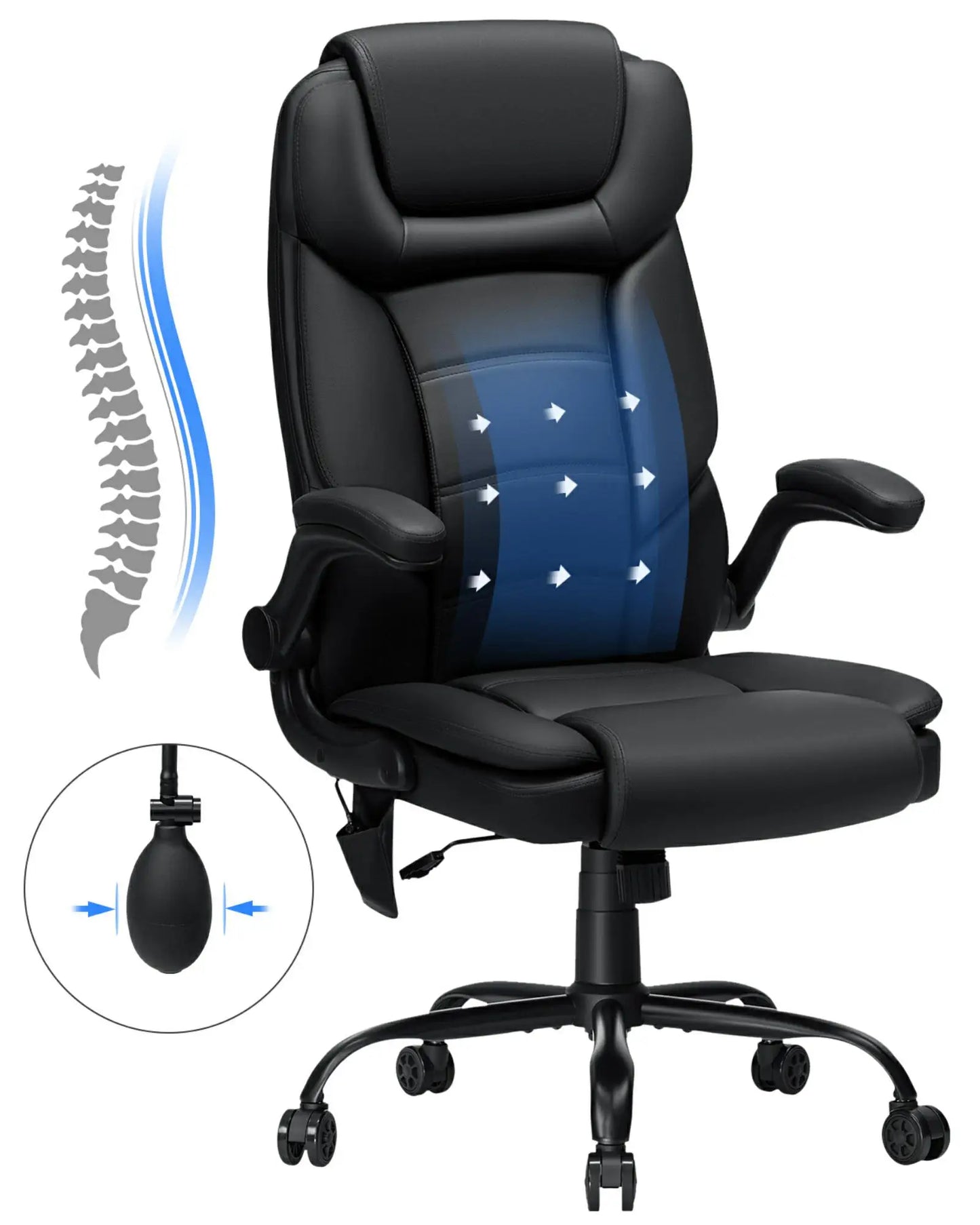 Office Chair With Ergonomic PU Leather Adjustable Height Reclining Backrest Orthopedic Inflatable Computer Recliner Chair Sofas